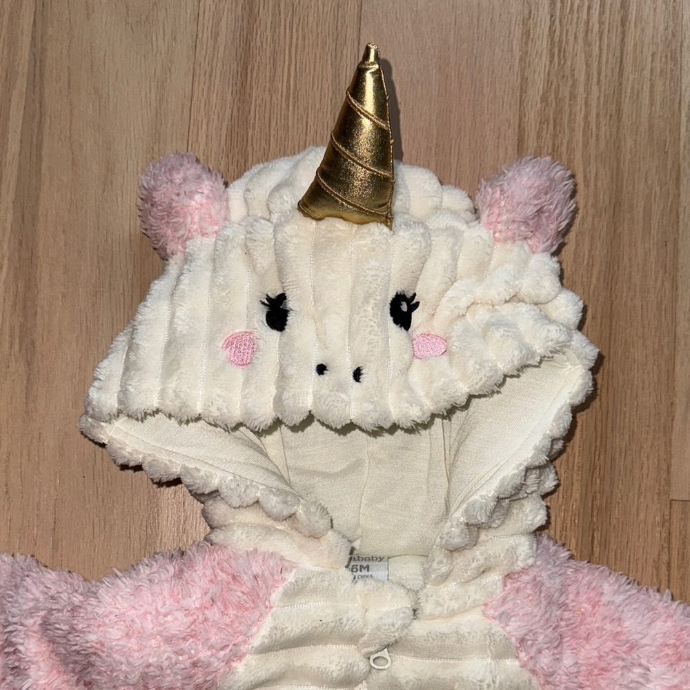 Adorable Unicorn Hooded Footie - Cream and Pink - Picture 2 of 16